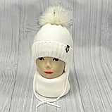 М 90063 Комплект для дівчинки: шапка на флісі з помпоном і вушками і хомут, 1-5 років, різні кольори, фото 3