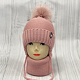 М 90063 Комплект для дівчинки: шапка на флісі з помпоном і вушками і хомут, 1-5 років, різні кольори, фото 4