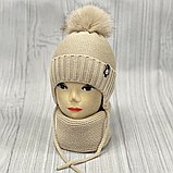 М 90063 Комплект для дівчинки: шапка на флісі з помпоном і вушками і хомут, 1-5 років, різні кольори, фото 5