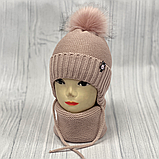 М 90063 Комплект для дівчинки: шапка на флісі з помпоном і вушками і хомут, 1-5 років, різні кольори, фото 6
