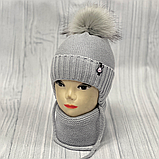М 90063 Комплект для дівчинки: шапка на флісі з помпоном і вушками і хомут, 1-5 років, різні кольори, фото 8