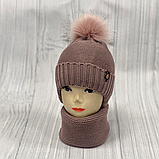 М 90063 Комплект для дівчинки: шапка на флісі з помпоном і вушками і хомут, 1-5 років, різні кольори, фото 9