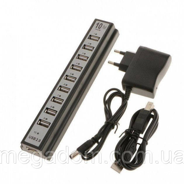 Розгалужувач USB HUB на 10 портів з активною зарядкою 220V, Розгалужувач юсб, Хаб IS-204 для ноутбука