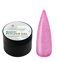 SAGA Builder Gel Magic №03 світло-рожевий з різнокольоровою поталлю, 15 мл