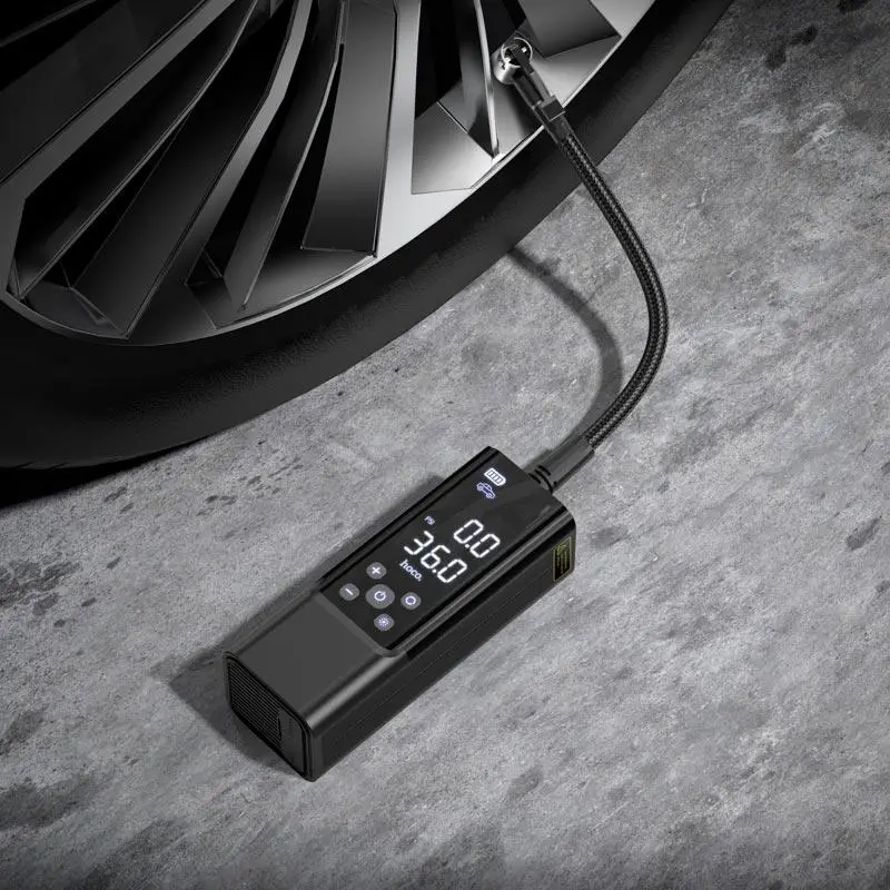 Портативний автомобільний компресор Hoco ZP7 5000 mAh 10.3 bar Black, Автокомпресор з LED-дисплеєм