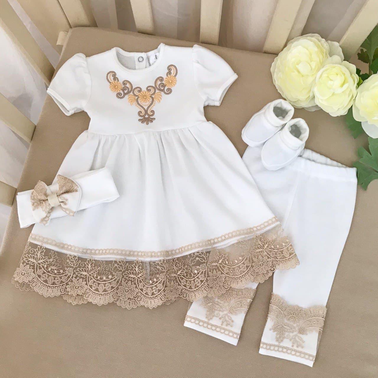 Костюм для хрещення "Світлинка" короткий рукав інтерлок зріст 80 см (9 – 12 місяців) Betis Молочний з кавовим, фото 1