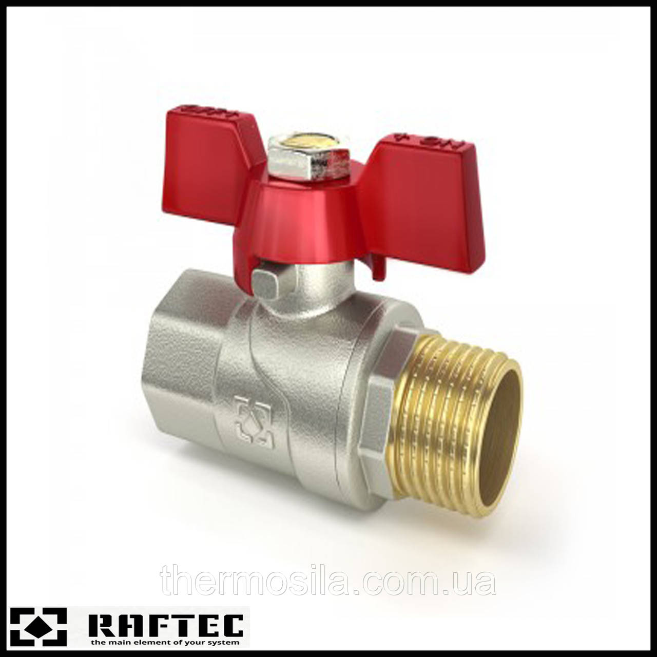 Кран кульовий з/в (червоний метелик) Raftec 1/2", фото 1