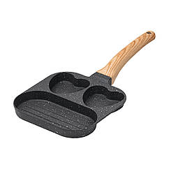 Сковорода квадратна порційна на 3 секції з антипригарним покриттям пательня сіра Lugi