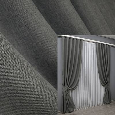 Комплект штор (2шт. 1,5х2,7м.) колекція "Льон Мішковина". Колір темно-сірий. Код 1473ш 33-0340