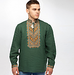 Вишиванка чоловіча Бажан довгий рукав льон зелений р. 54, Слобожанка