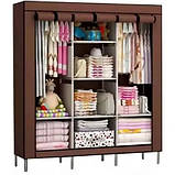 Шафа тканинна 3 секції складана з каркасом STORAGE WARDROBE 175 х 130 х 45 см. XU-615 Колір: коричневий, фото 3