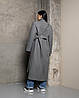 Молодіжне зимове сіре хітове довге пальто оверсайз з поясом, шліцом Нєаполь, осінь, єврозима, фото 5
