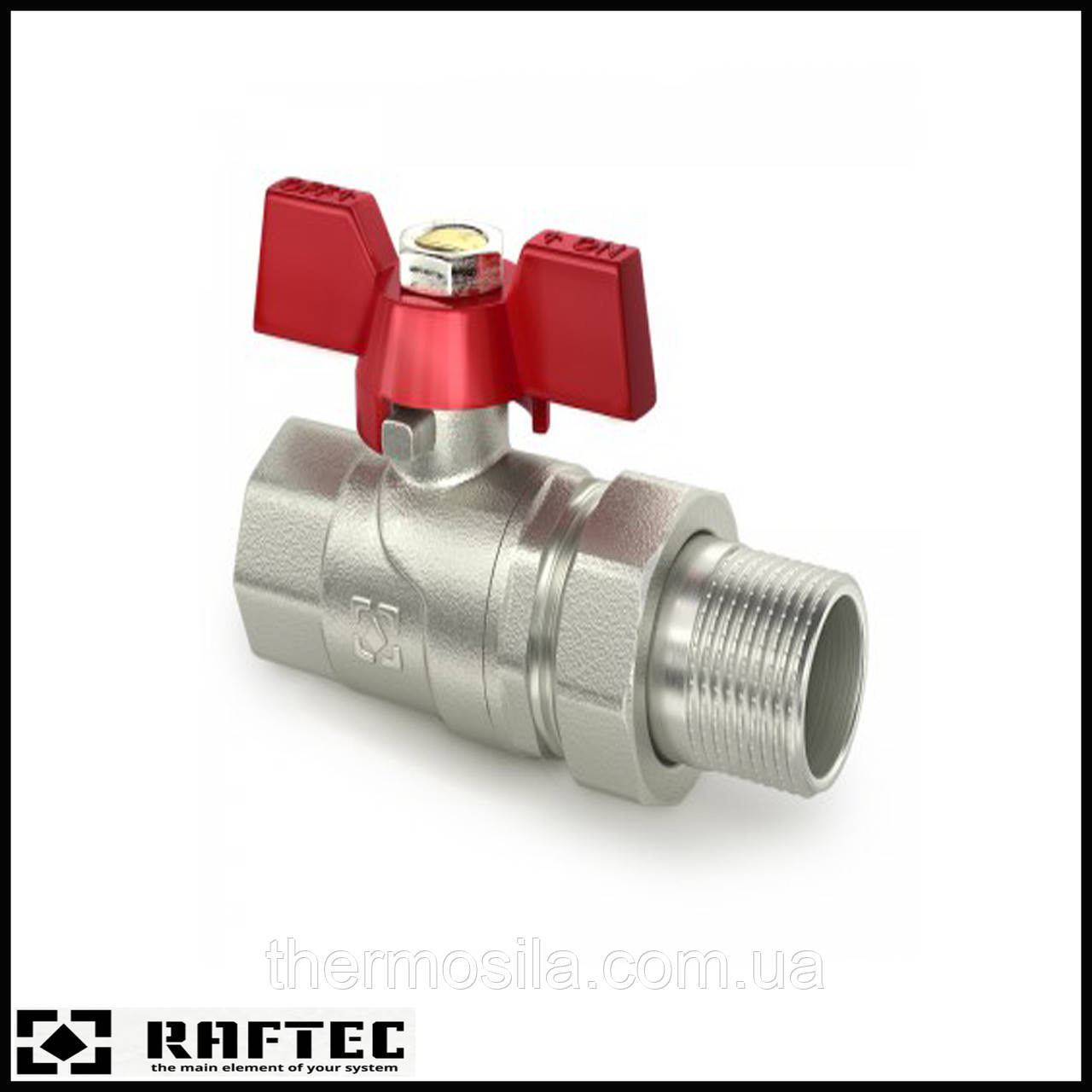 Кран кульовий з американкою (червоний метелик) Raftec 1/2", фото 1
