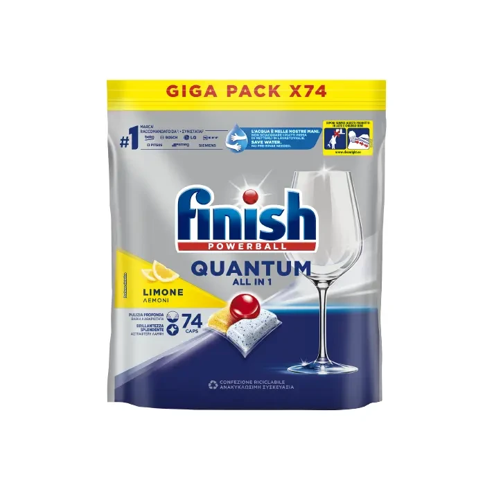 Таблетки для посудомоечных машин Finish Quantum All in 1 Lemon, 74 шт