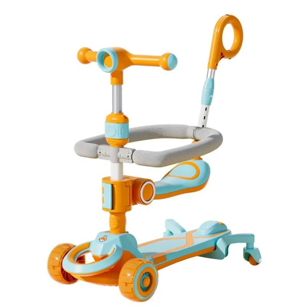 🧡Самокат трьохколісний для дітей 018, 5в1 "Smart" підсвітка та музика, знімний бортик з батьківською ручкою, фото 1