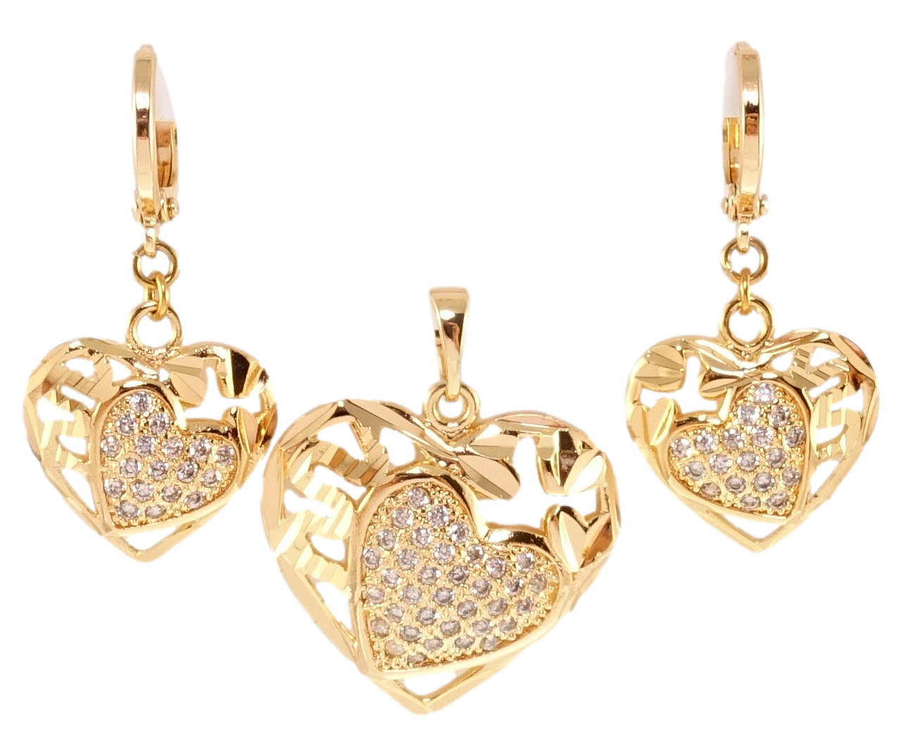 Набір Xuping M&L Колір 18K Сережки Кулон "Різні серця з цирконієм", фото 1