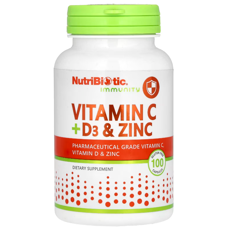 Immunity Вітаміни C + D3 та цинк NutriBiotic 100 капсул