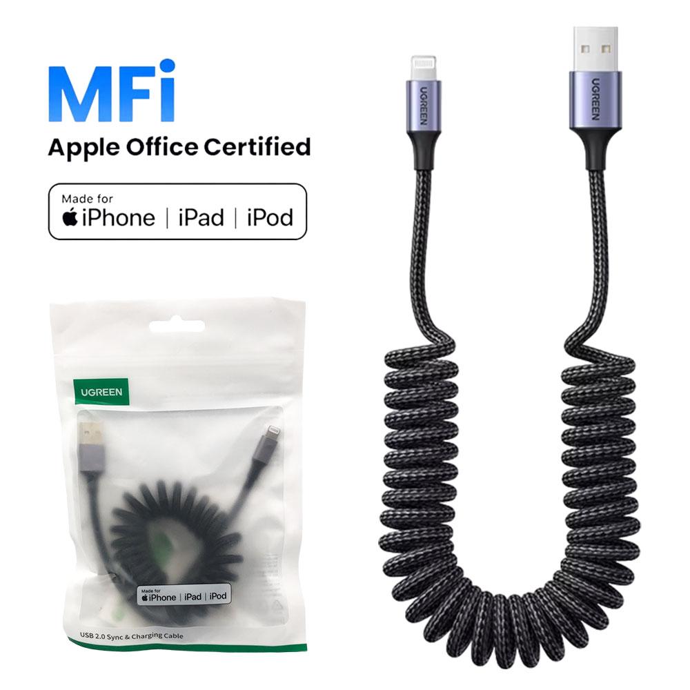 Кабель USB - Apple Lightning US536 MFi Coiled (2.4A) 1.5м, фото 1