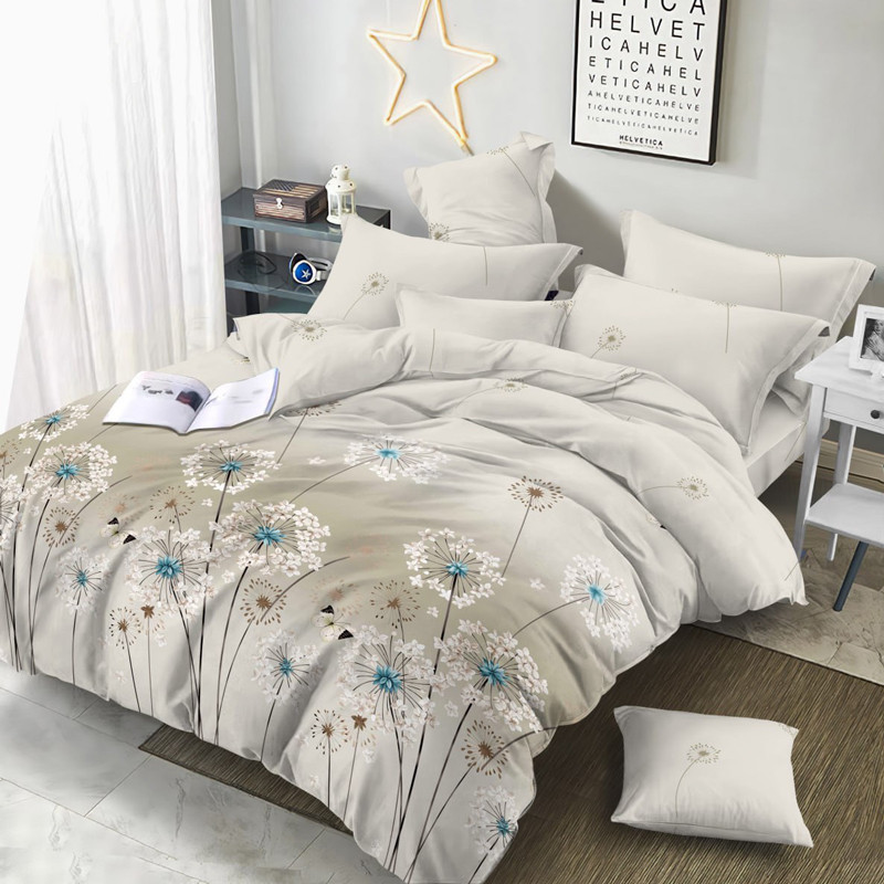 Постільна бежева тканина Бязь Gold Lux 220 см з принтом польові квіти для постільної білизни в рулоні 50 м, Пакистан