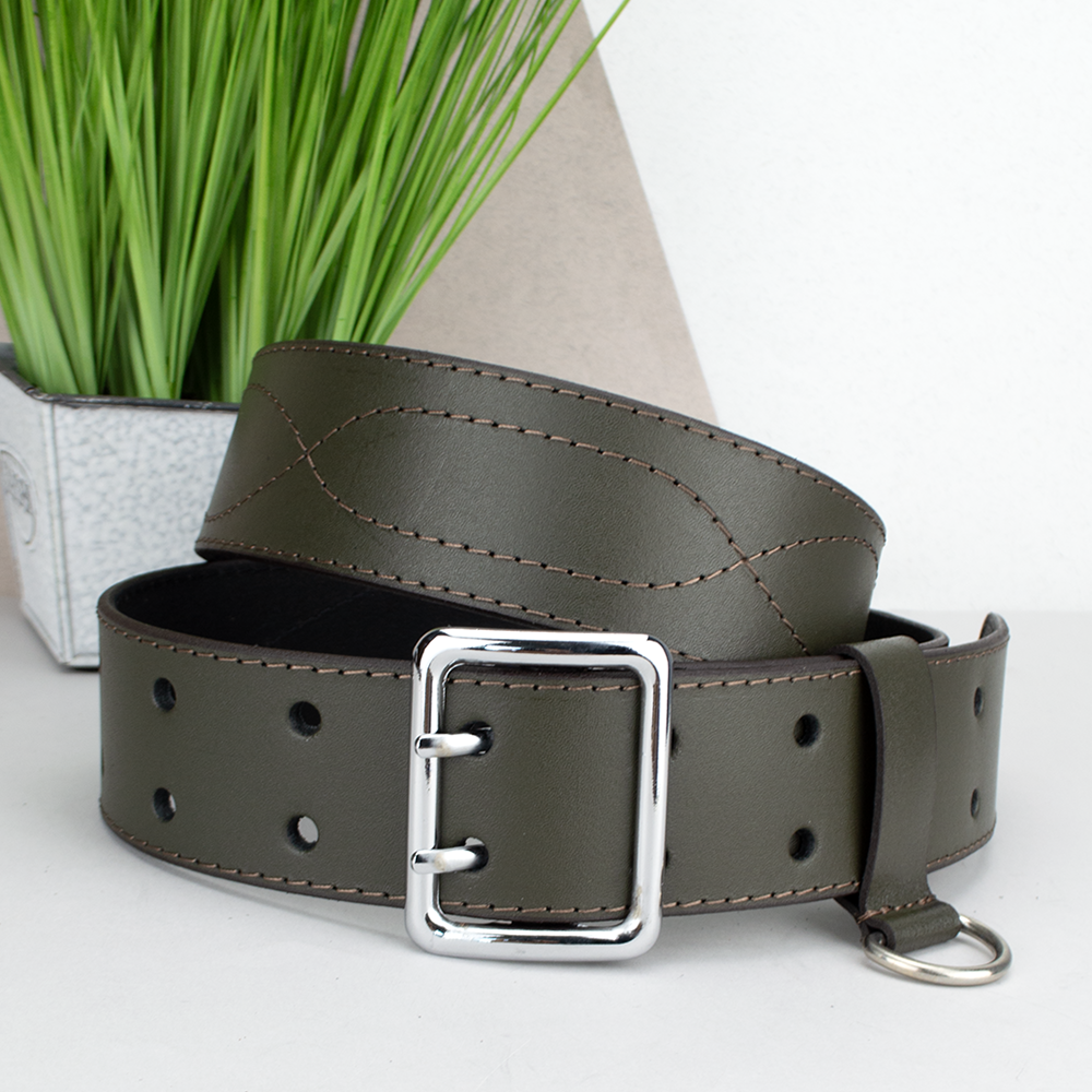 Ремінь чоловічий шкіряний широкий зелений JK-5080 (120 см)