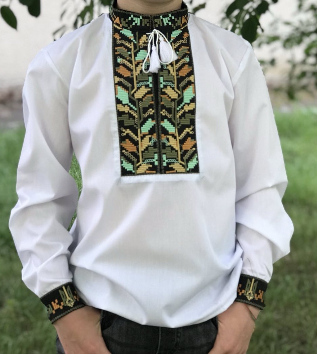 Опт Вишиванка для хлопчиків з листям. 6-12, захистний