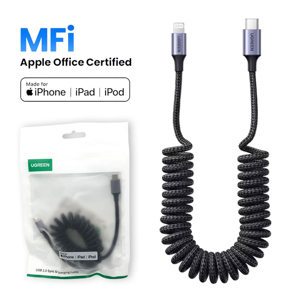 Кабель TypeC - Apple Lightning US537 MFi Coiled (3A) 1.5м, фото 1