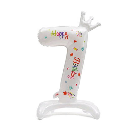 Фольгована кулька цифра 7 на підставці 80см Happy Birthday з короною | Білий, фото 1