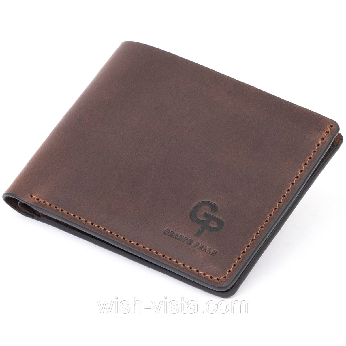 Тонке горизонтальне портмоне Cardi без застібки у вінтажній шкірі GRANDE PELLE 11310 Коричневе 12х8х1, фото 1