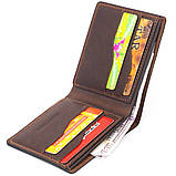 Тонке горизонтальне портмоне Cardi без застібки у вінтажній шкірі GRANDE PELLE 11310 Коричневе 12х8х1, фото 3