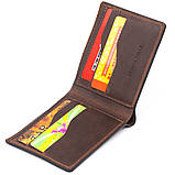 Тонке горизонтальне портмоне Cardi без застібки у вінтажній шкірі GRANDE PELLE 11310 Коричневе 12х8х1, фото 4