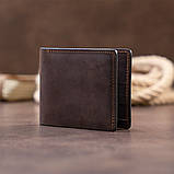 Тонке горизонтальне портмоне Cardi без застібки у вінтажній шкірі GRANDE PELLE 11310 Коричневе 12х8х1, фото 7