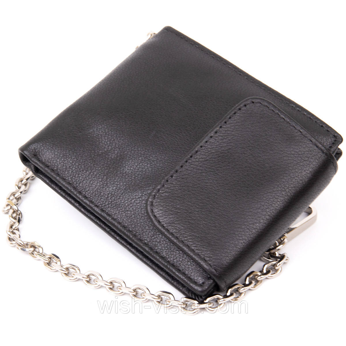 Портмоне з ланцюжком Vintage 20424 Чорне 11х9х1, фото 1
