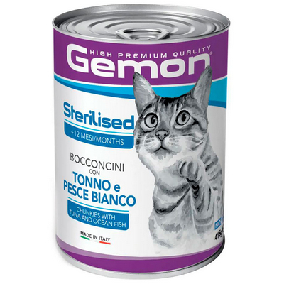 Вологий корм для стерилізованих котів Gemon (Джемон) Cat Sterilised шматочки в желе з тунцем та океанічною рибою 415 г