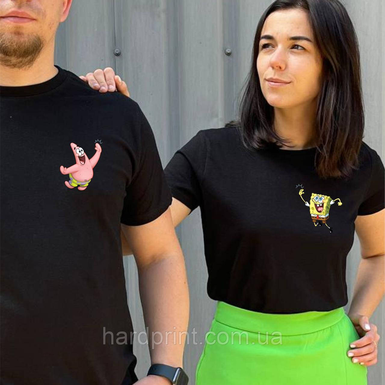 Парні футболки. Чоловіча та жіноча футболка з принтом Спанч Боб, фото 1