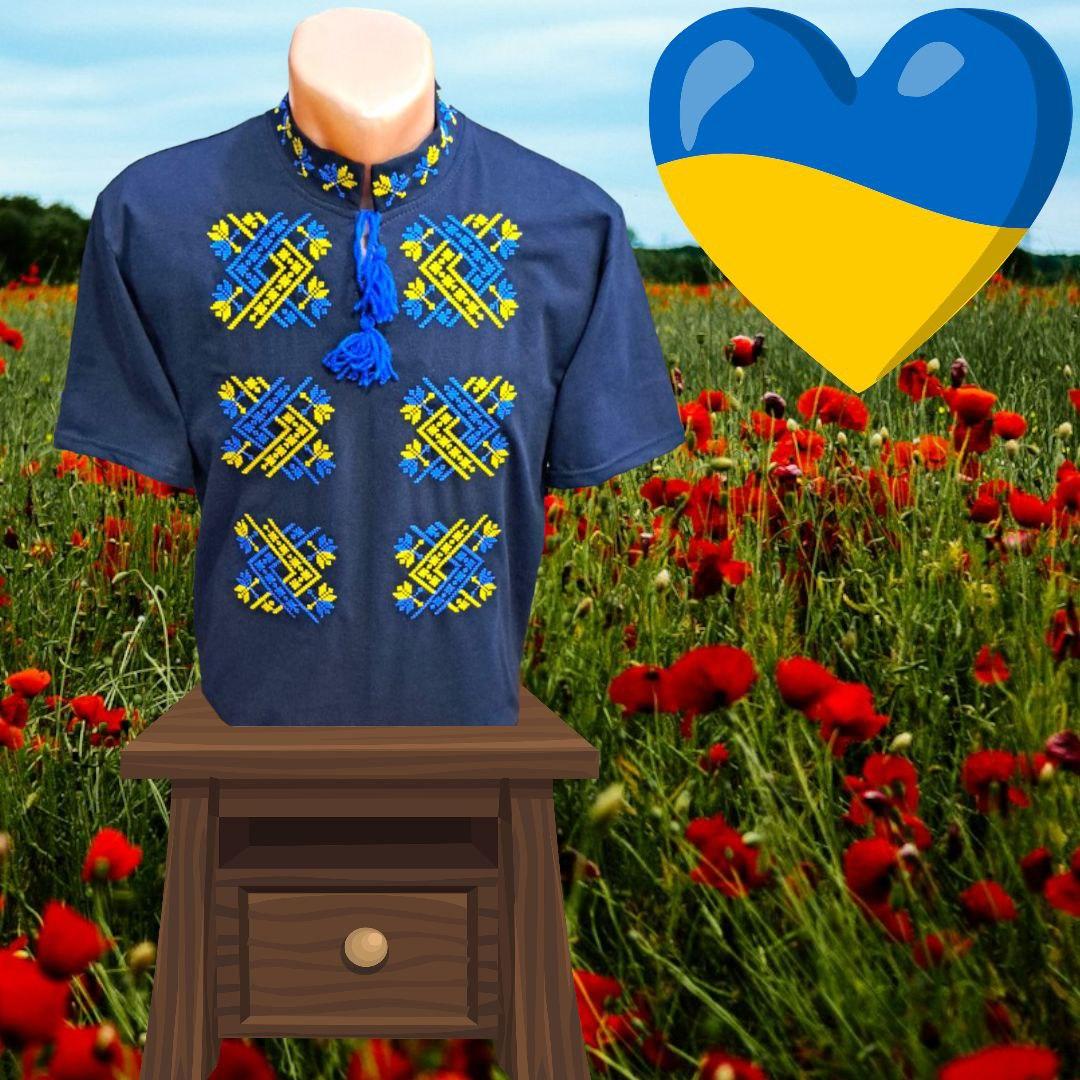 Опт Вишиванка короткий рукав для хлопчиків з блакитною вишивкою р. 122-146 чорний