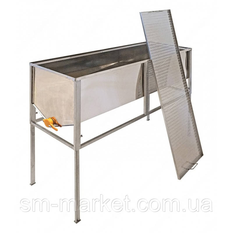 Стіл для розпечатування рамок плоский кошик FB (1,5 метра , Лист 0,8 AISI 304 нерж), кран пластик