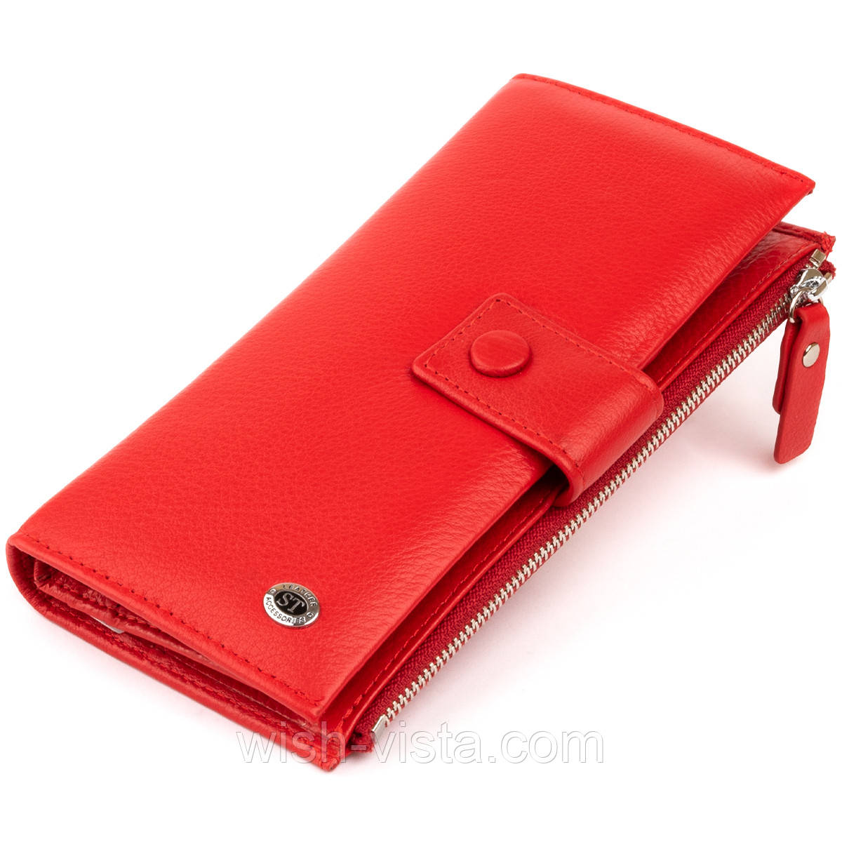 Оригінальний гаманець шкіряний на хлястику з кнопкою ST Leather 19281 Червоний 19х9х1,7 см, фото 1