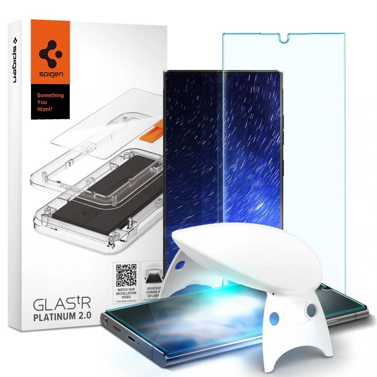 Захисне скло Spigen Glas.TR Platinum UV Tray для Samsung Galaxy S22 Ultra Clear (AGL04138)