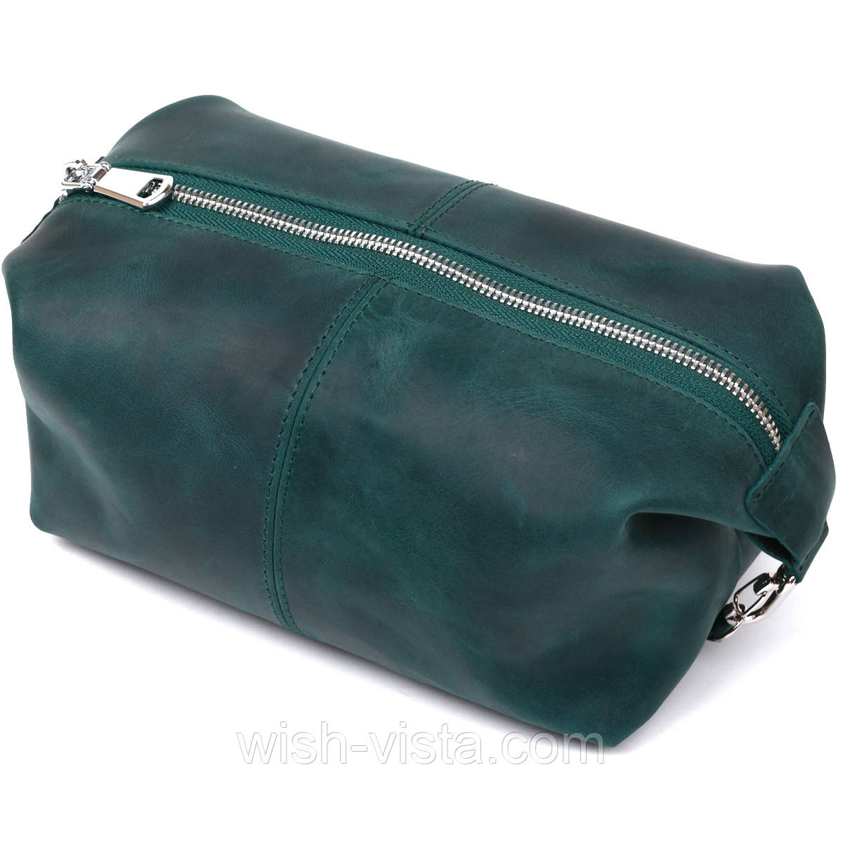 Шкіряна матова косметичка Shvigel 16399 Зелений, фото 1