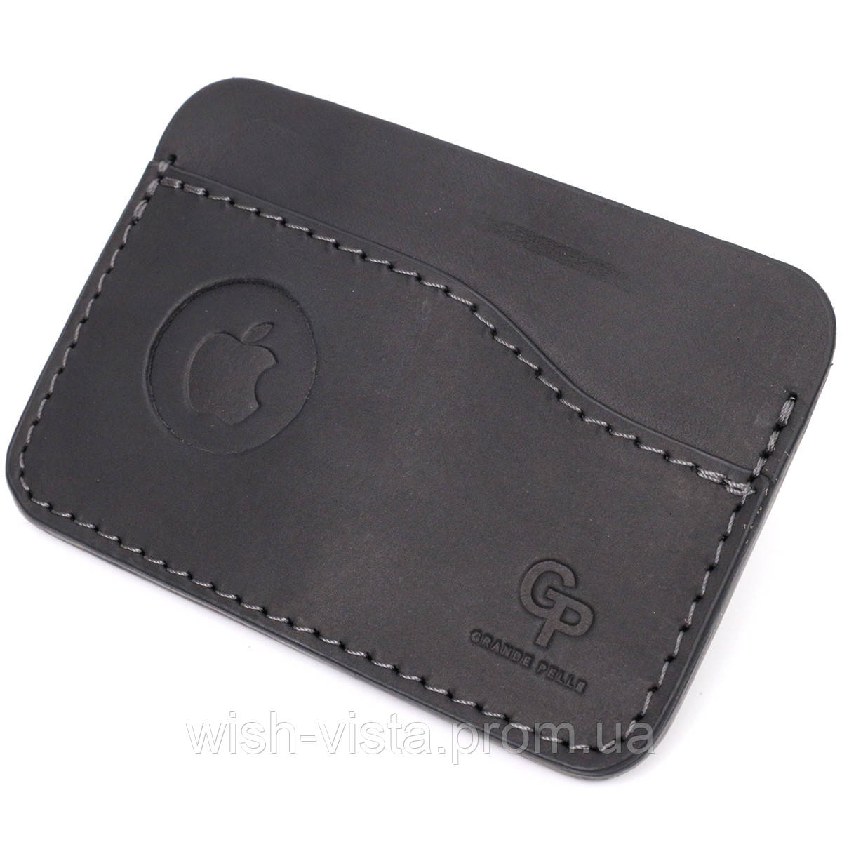 Горизонтальний картхолдер із тримачем для Apple AirTag з натуральної шкіри GRANDE PELLE 11611 Чорний, фото 1