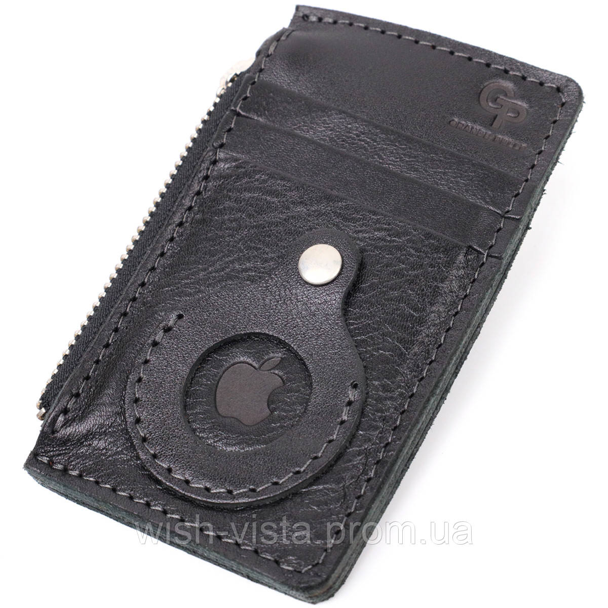 Кардхолдер з тримачем для Apple AirTag з натуральної шкіри GRANDE PELLE 11628 Чорний, фото 1