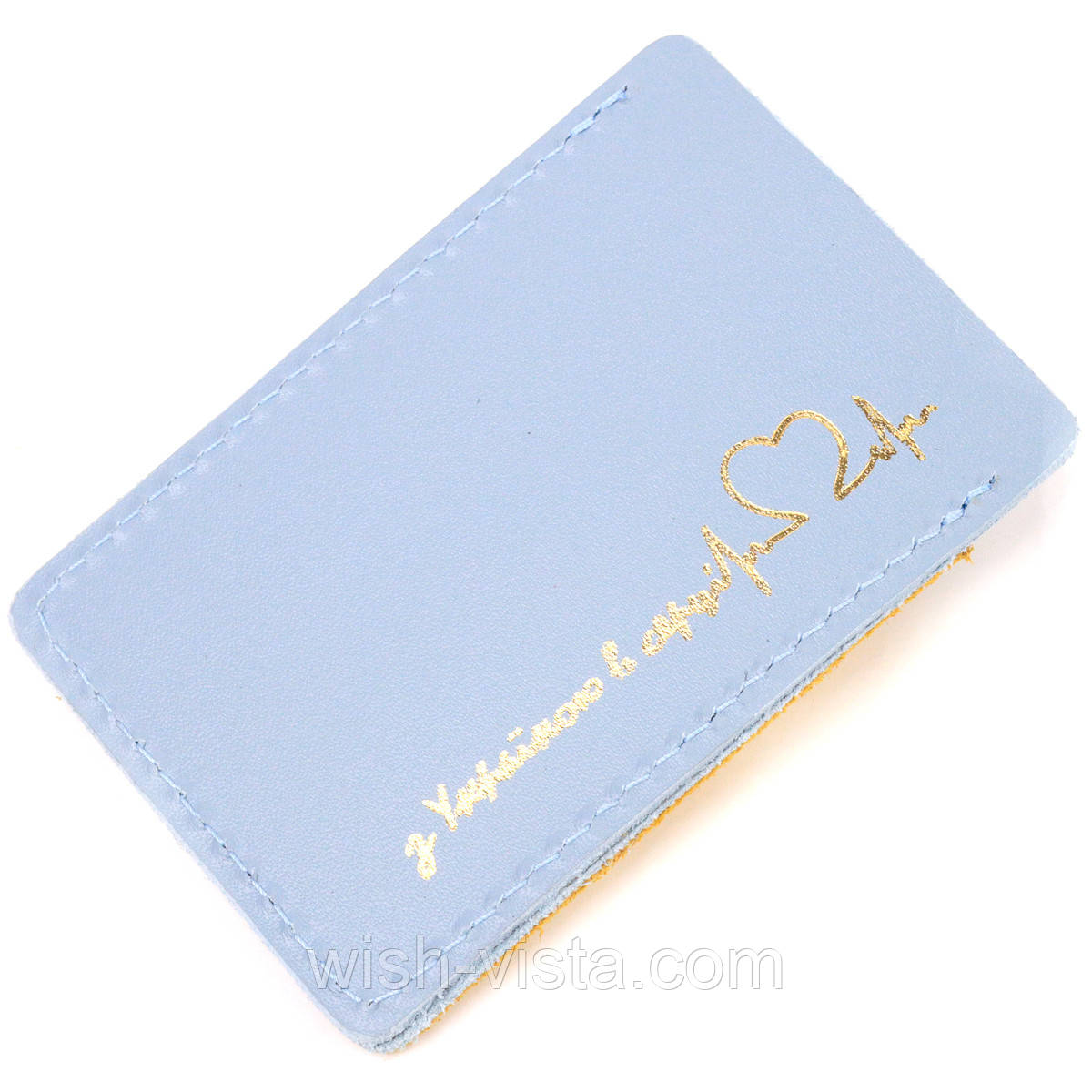 Шкіряний картхолдер комбі двох кольорів Серце GRANDE PELLE 16701 Жовто-блакитний, фото 1