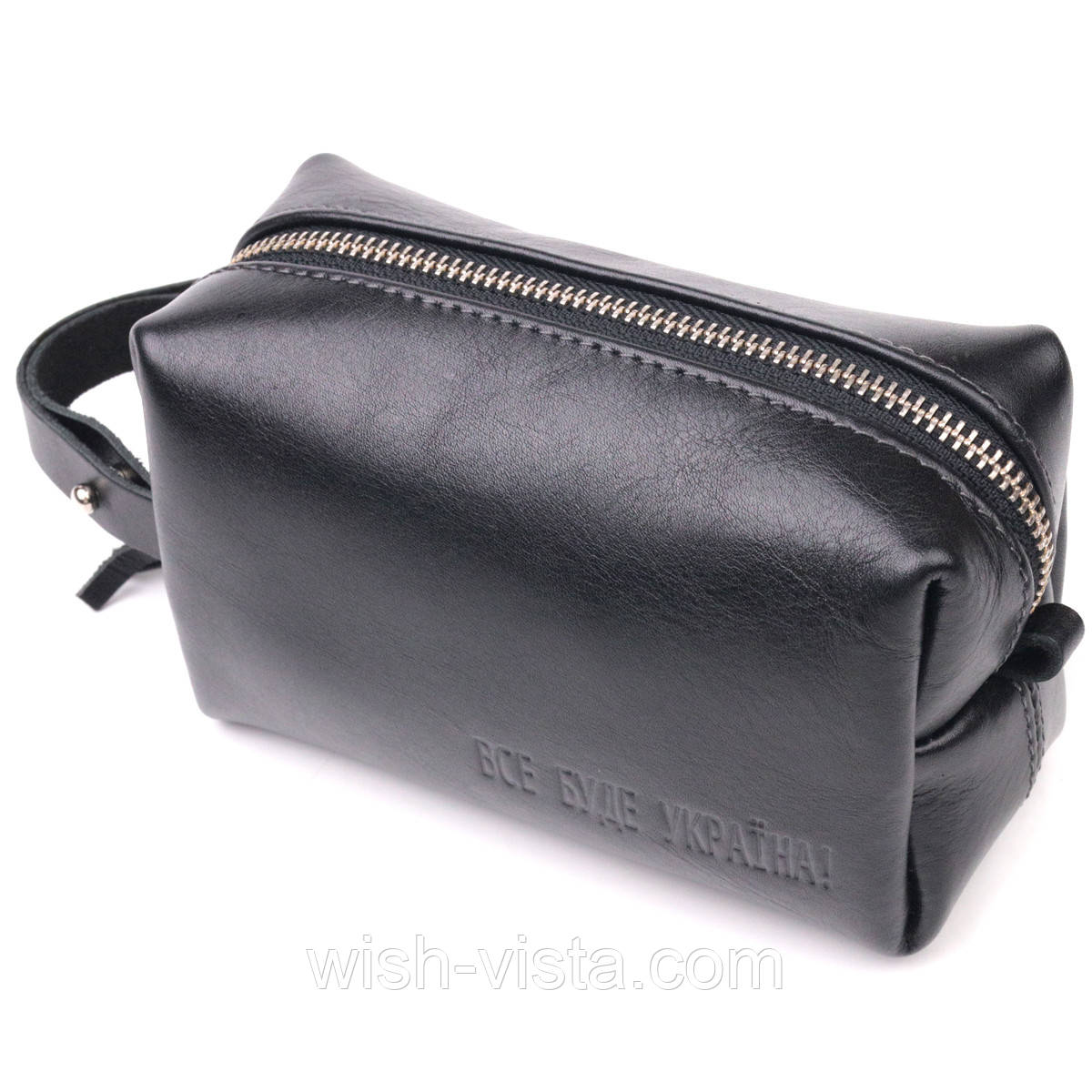 Косметичка з гладкої шкіри на змійці Україна GRANDE PELLE 16761 Чорна, фото 1