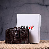 Кардхолдер із натуральної шкіри з тисненням під крокодила KARYA 21330 Коричневий, фото 8