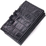 Кардхолдер із натуральної шкіри з тисненням під крокодила KARYA 21331 Чорний, фото 2