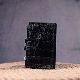 Кардхолдер із натуральної шкіри з тисненням під крокодила KARYA 21331 Чорний, фото 7