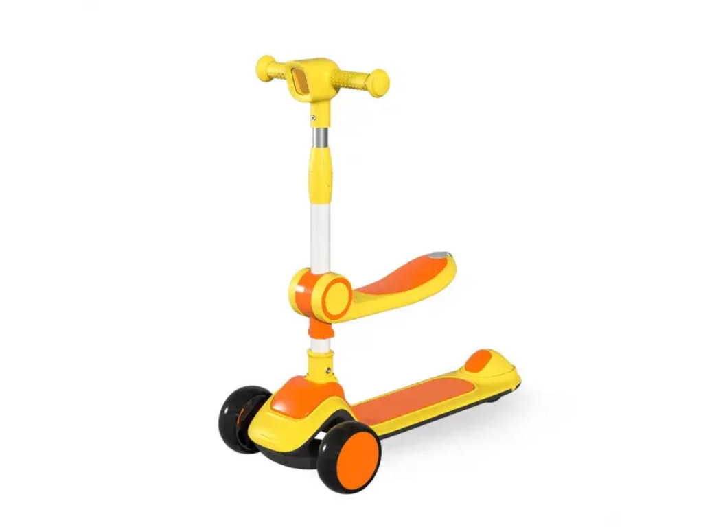 ❤️Дитячий самокат трьохколісний складний із сидінням 036, антиковзке покриття та ножне гальмо, фото 1