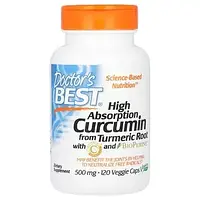 Doctor's Best, високозасвоюваний куркумін, 1000 мг, 120 рослинних капсул (500 мг в 1 капсулі)
