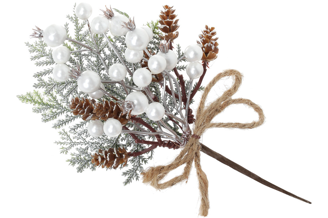 Штучна гілка хвої з ягодами та шишками 22 см, фото 1