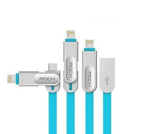 Кабель Rock Cobblestone 2in1 Lightning/microUSB 1m Blue